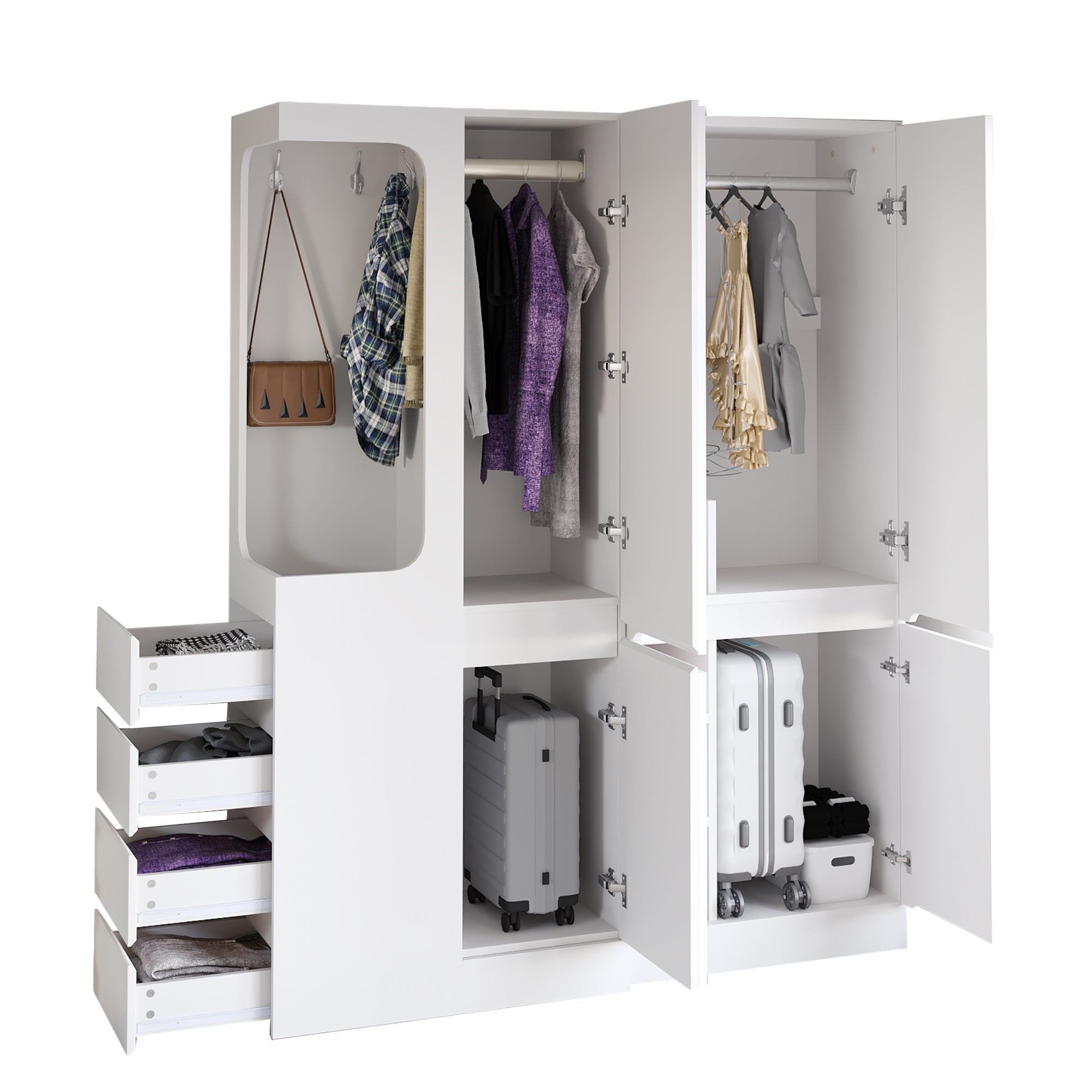 Extra Large Wardrobe with Drawers and Storage Compartments, 140x40x170cm, White