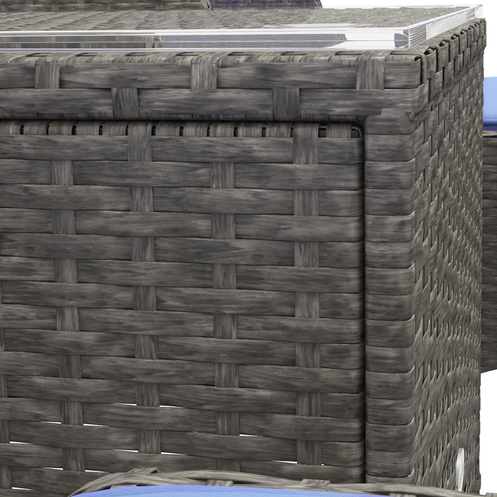 5 Pieces Garden Furniture Set Wicker Outdoor Sofa 2 Armchairs 2 Stools Glass Table Cushions Blue Rattan