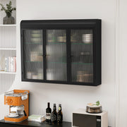 3-türige gewölbte wandmontierte Glasvitrinen, Schwarz