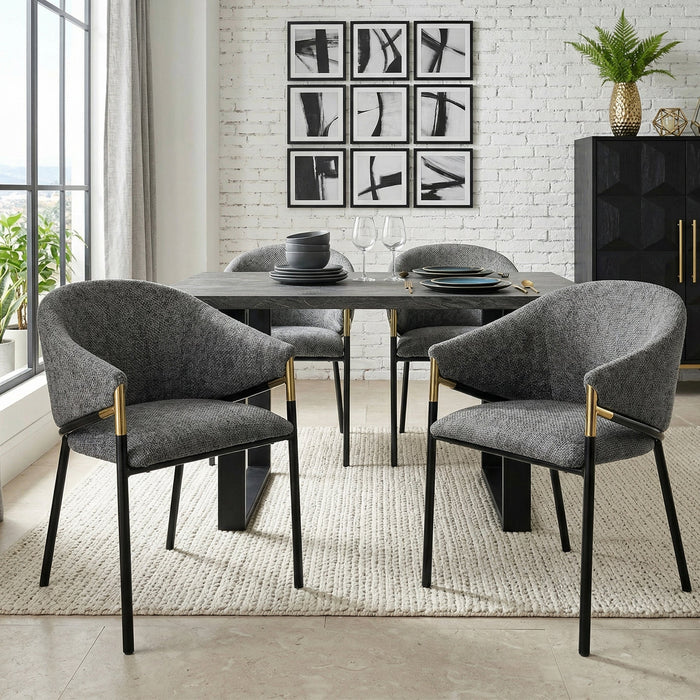 4 Dining Chairs, Modern Style with Gold Stainless Steel Handrails, Grey Chenille