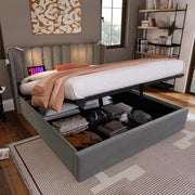 Upholstered Bed Double Reading Light Charging Headboard Storage 140x200 Velvet Gray