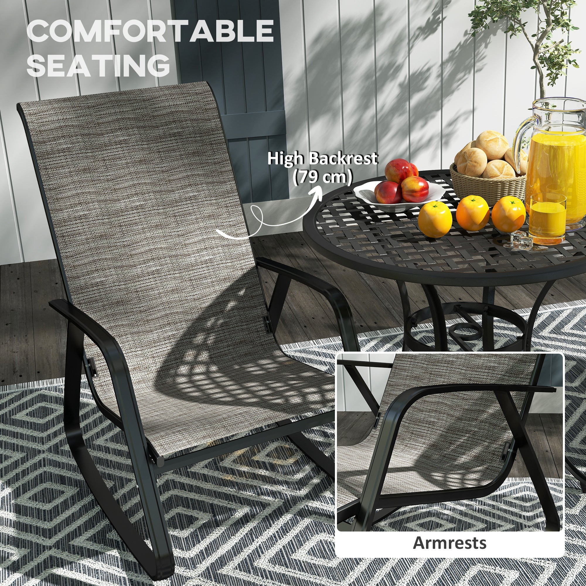 Set of Two Rocking Garden Chairs, Patio Seating, Light Brown