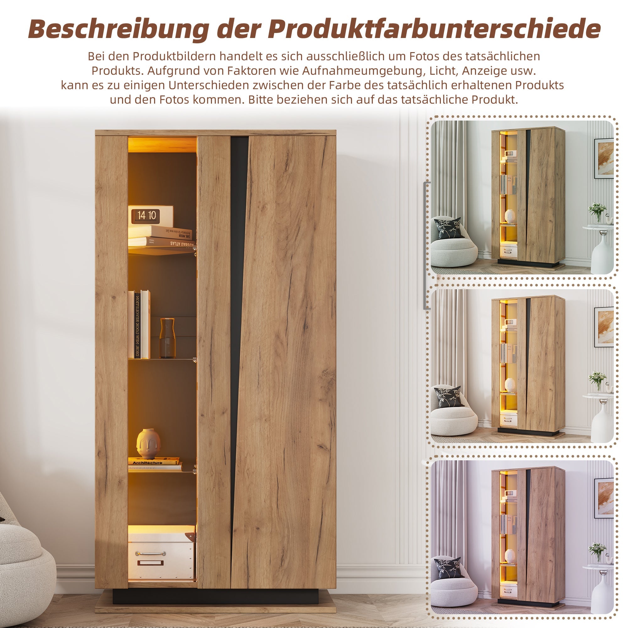 Display Cabinet 80x35x160cm 8 Shelves Glass Dividers Narrow Freestanding Acrylic Wood Color