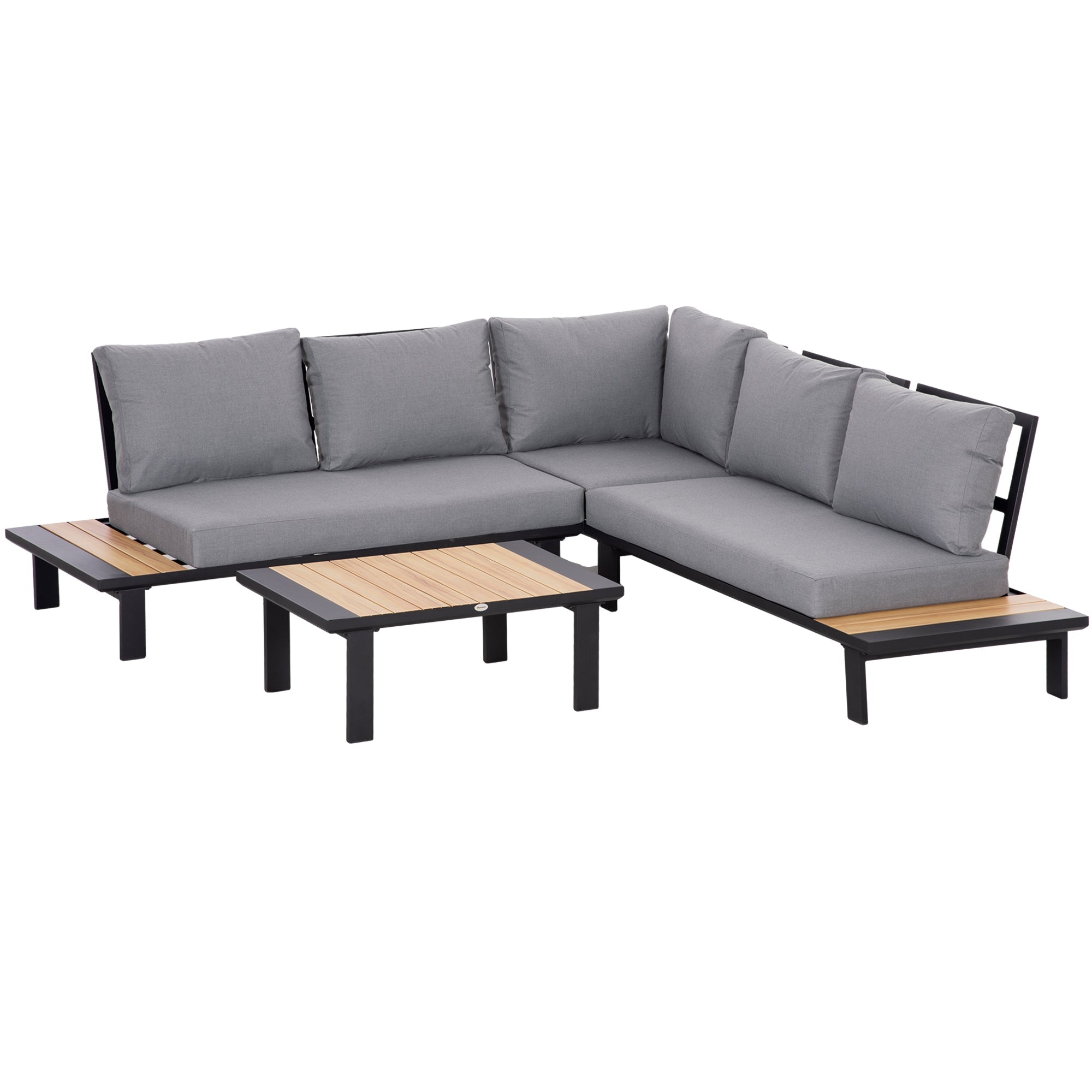 4 Piece Aluminium L-Shape Garden Sofa Set with Tables and Cushions, Dark Grey