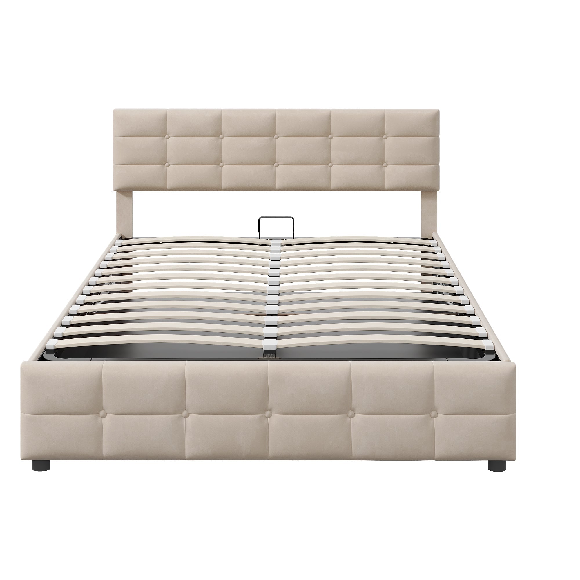 Upholstered Bed 180x200cm Slatted Frame Hydraulic Single Bed, Dutch Velvet Beige