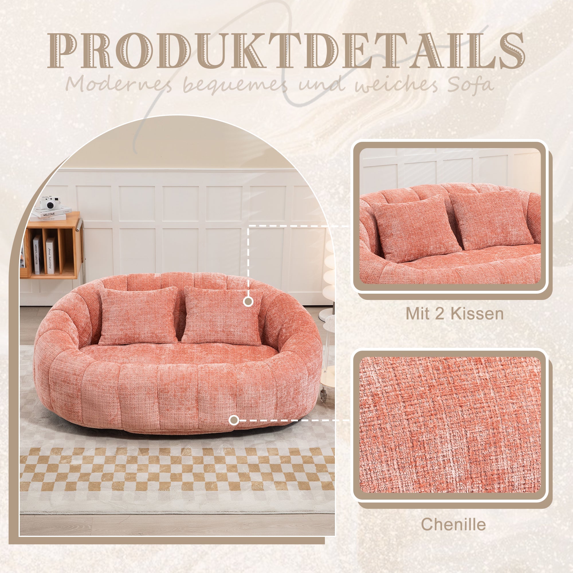 Bean Bag Sofa Lounger High Back Chair Indoor & Outdoor, Pink Chenille