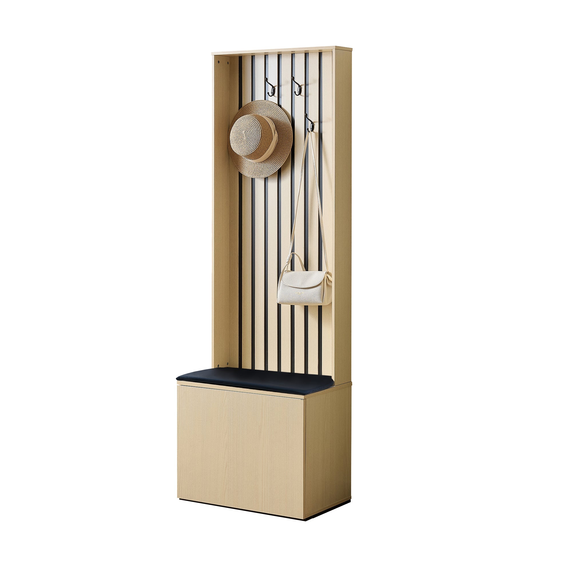 Modern Wardrobe with Bench & Shoe Storage, 4 Hooks, Wood/MDF