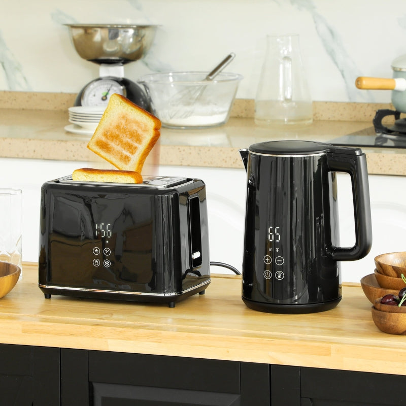 Kettle Toaster Set, 1.5L Kettle 2 Slices Toaster 2200W, Black