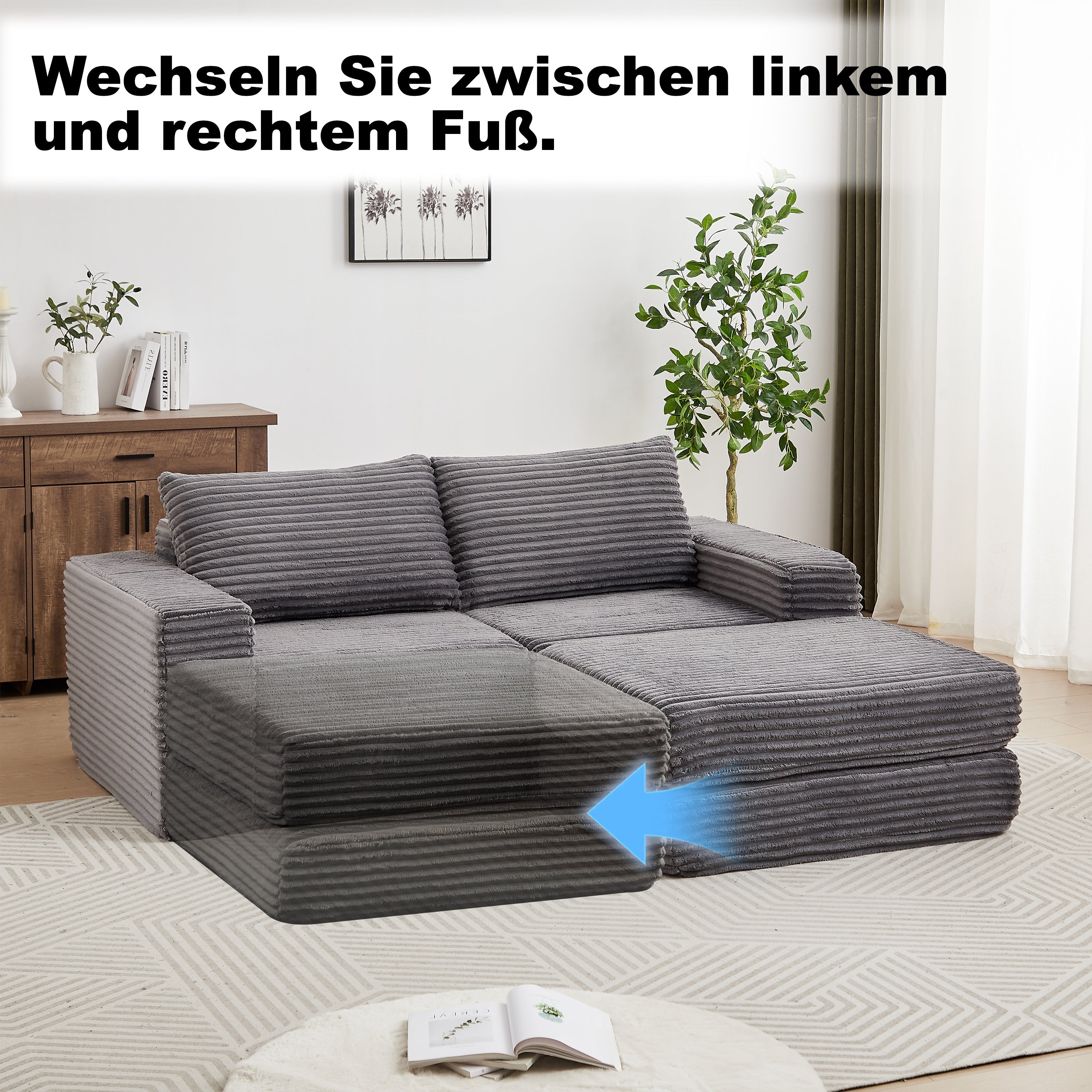 Sofa Bed 2-in-1 Modular with Removable Footstool Corduroy