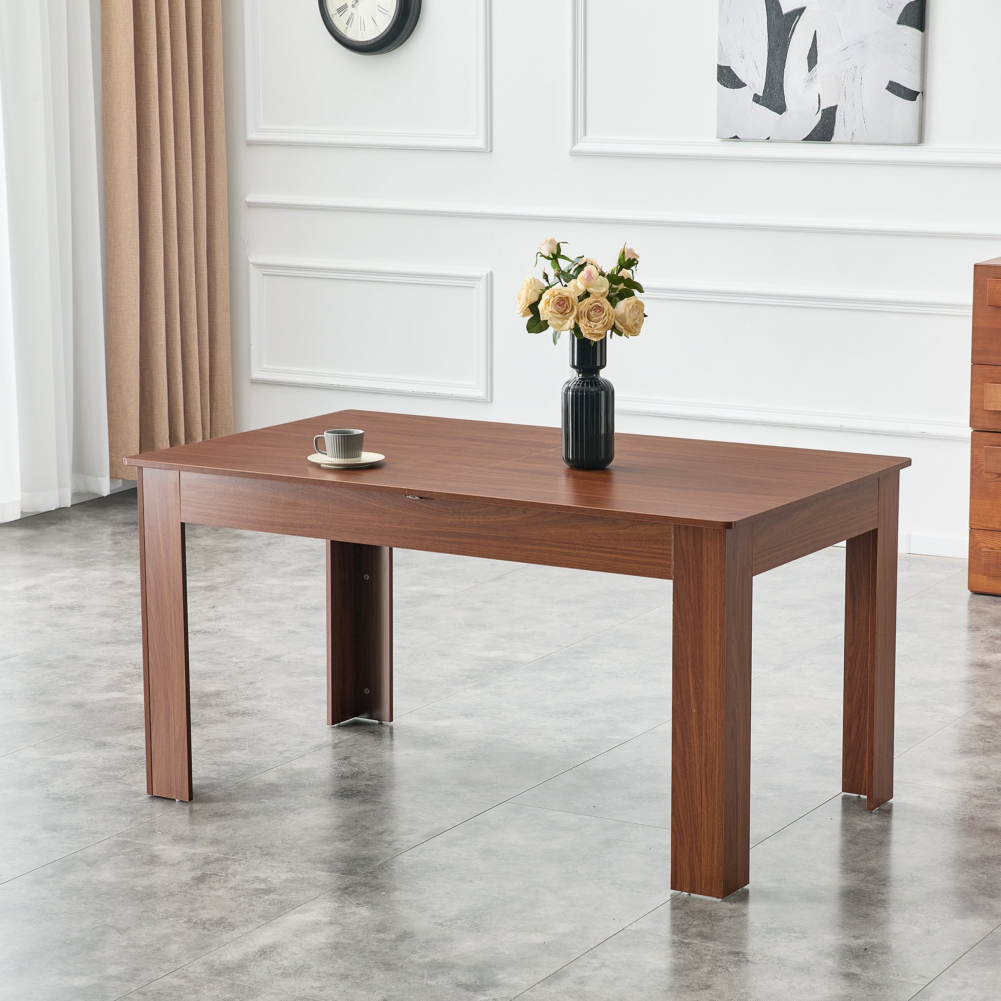 Extendable Dining Table with 2 Drop Leaves, Rectangular Space-Saving Design, Walnut Finish