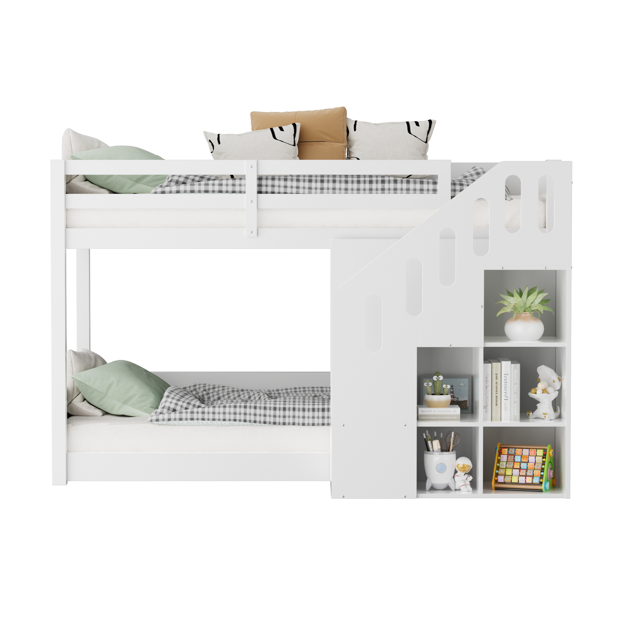 Children's Bunk Bed, Multifunctional with Stairs & Storage, 2 Single Beds (3ft), White
