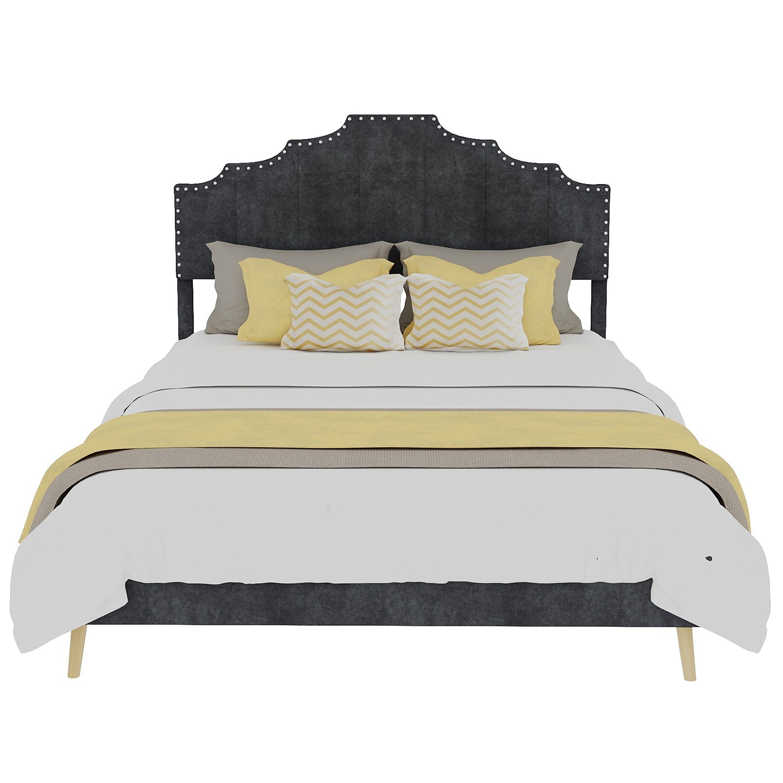 Soft Bed 140x200cm Modern Minimalist Comfortable Headboard Low Box Frame Gray