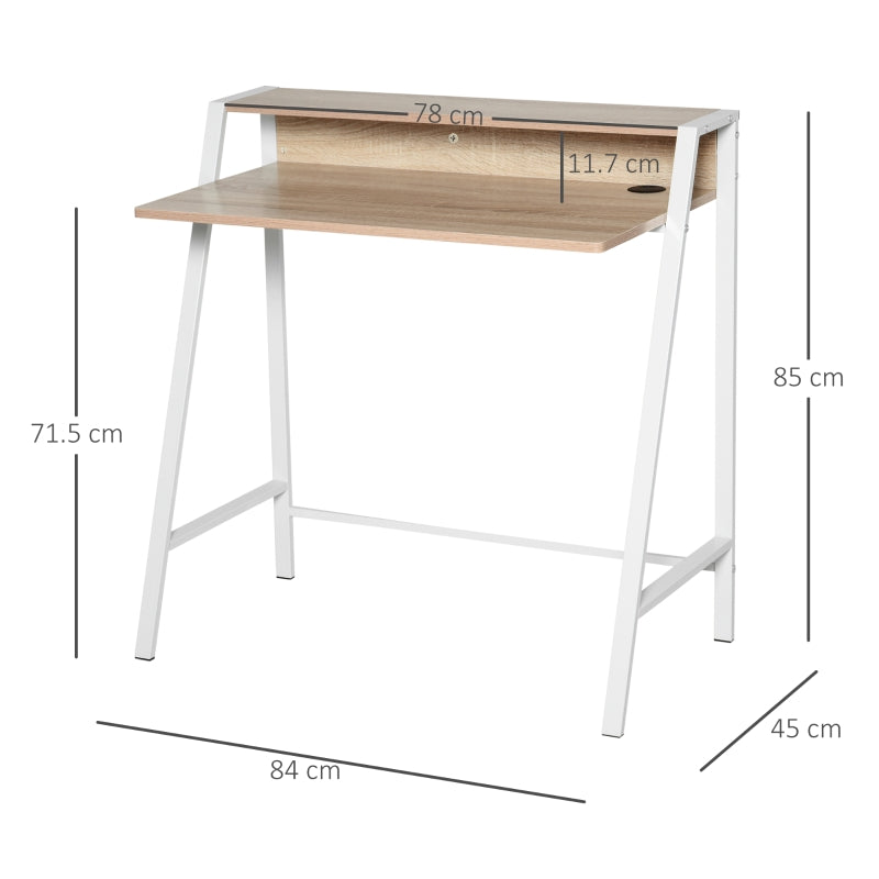 Writing Desk Computer Table Home Office Workstation Storage Shelf White and Oak