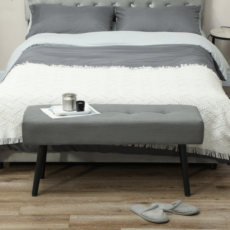 Upholstered Bench Tufted Bed Shoe Bench Metal Legs Gray