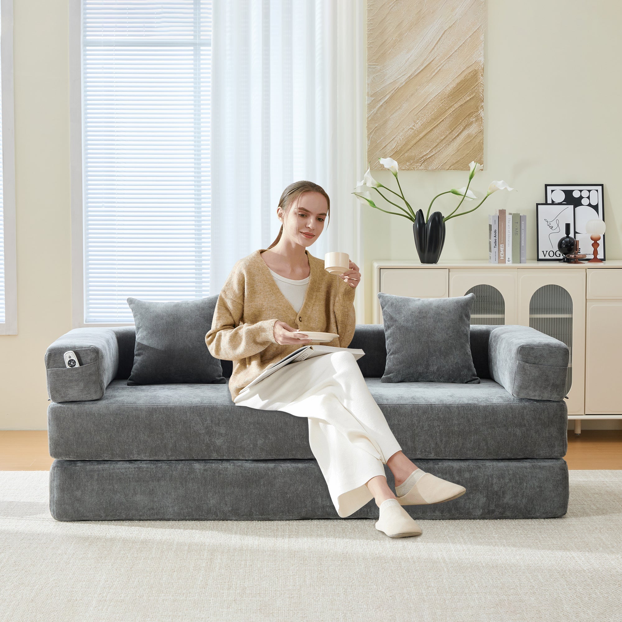 Modular Chenille Block Sofa - Super Soft, Combinable with Side Pockets - Chenille Fabric