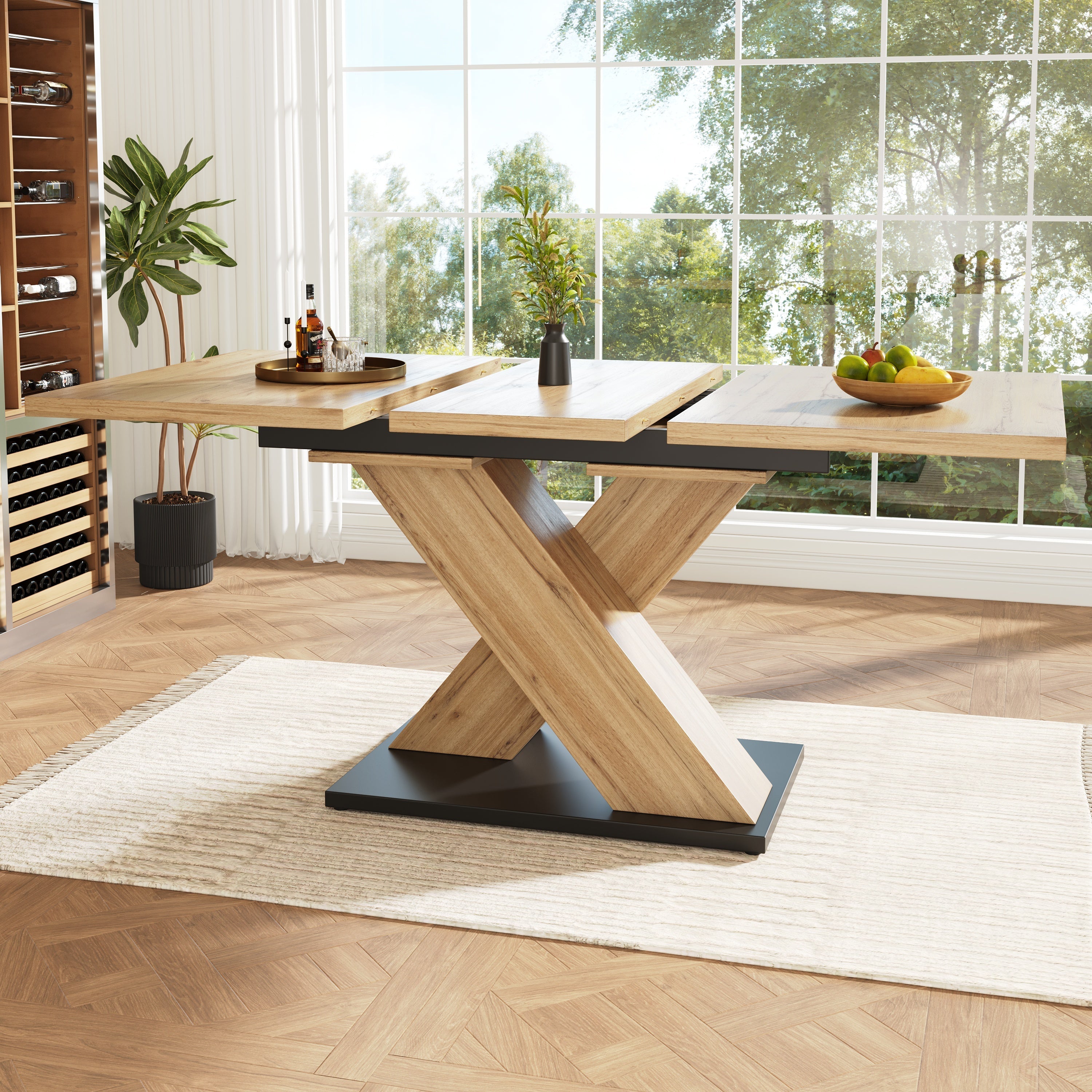 Telescopic Dining Table, Extendable 119-158.5cm Kitchen/Living Room, Wood-Colored
