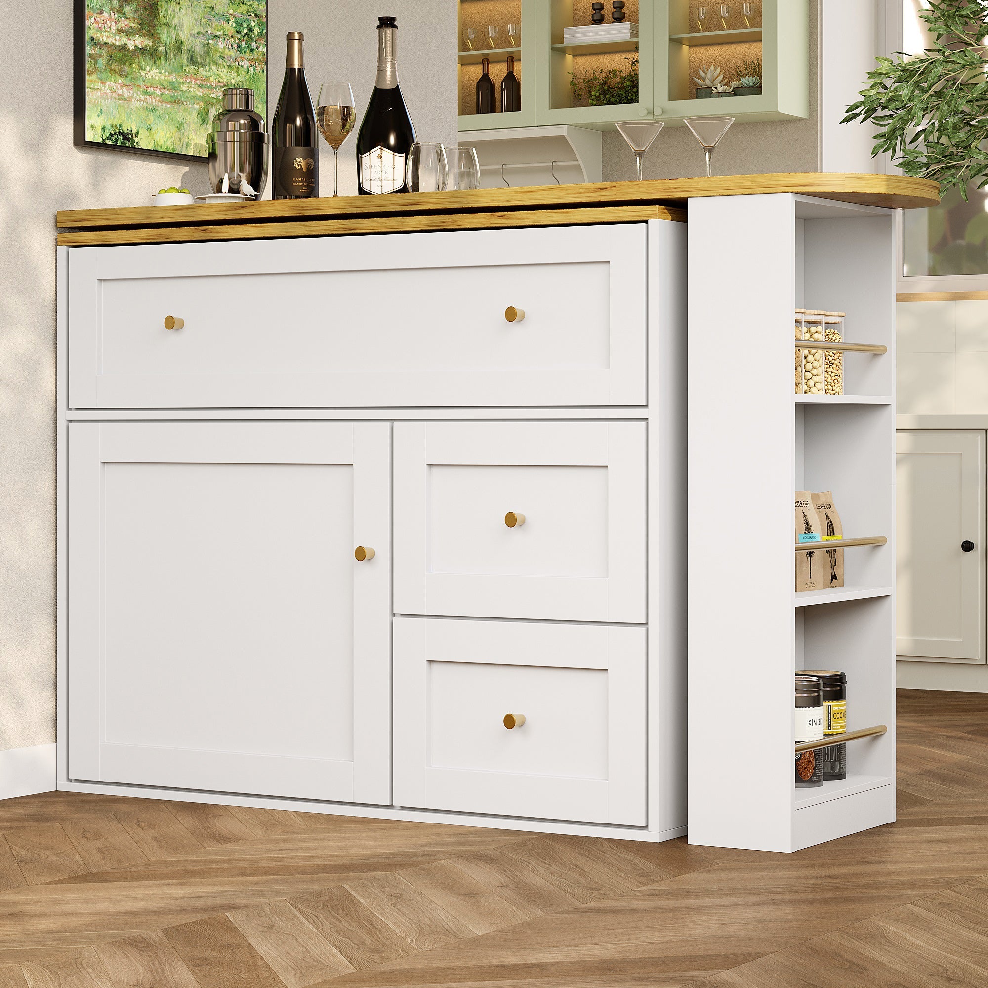 Extendable Bar Table Telescopic Storage Snack Shelf 138-204cm - White