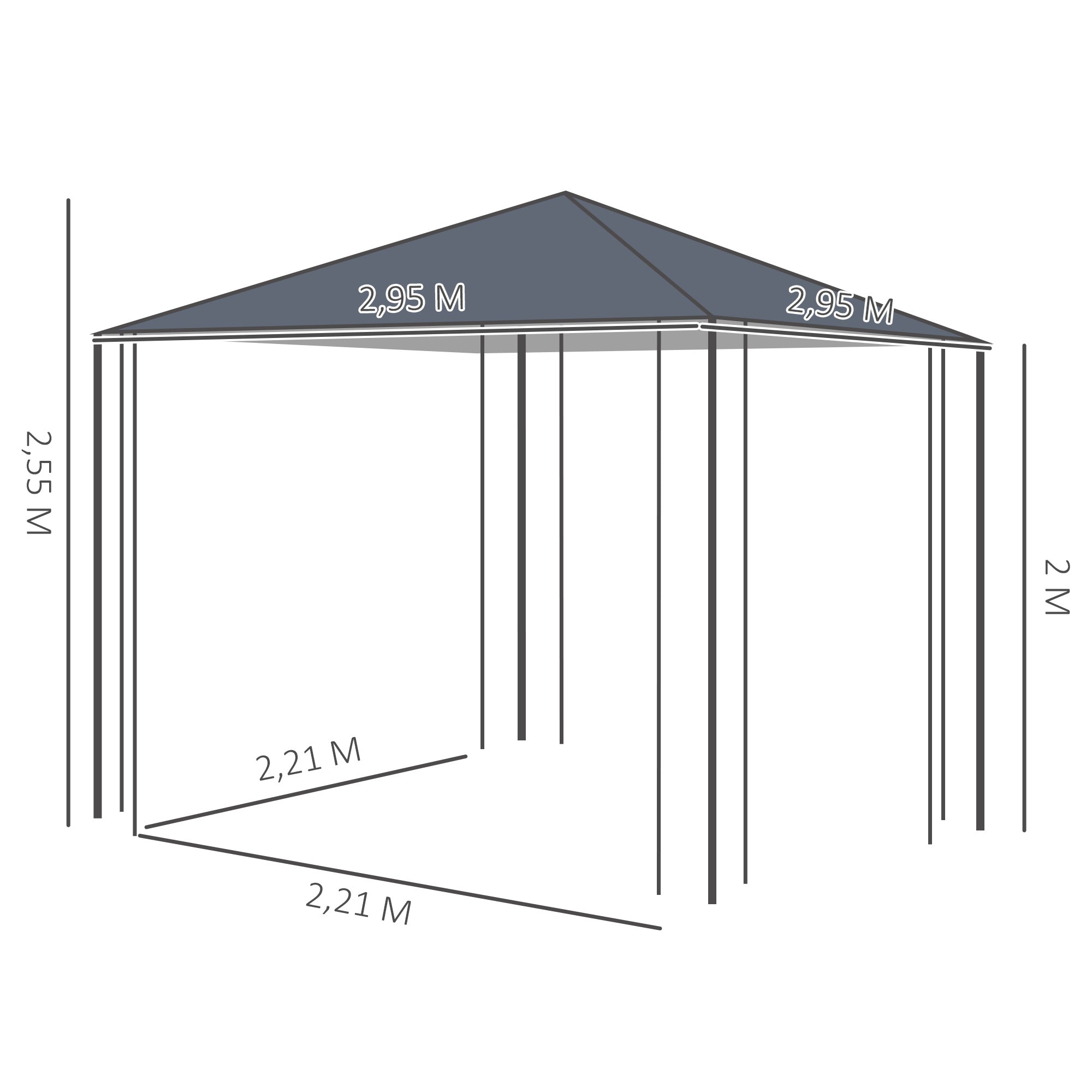 Garden Pavilion 3x3m Stable Party Tent Steel & Polyester Grey