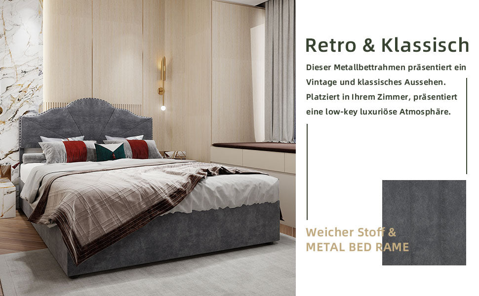 Modern Minimalist Soft Bed, High Box with Pneumatic Rod, 140*200CM, Gray