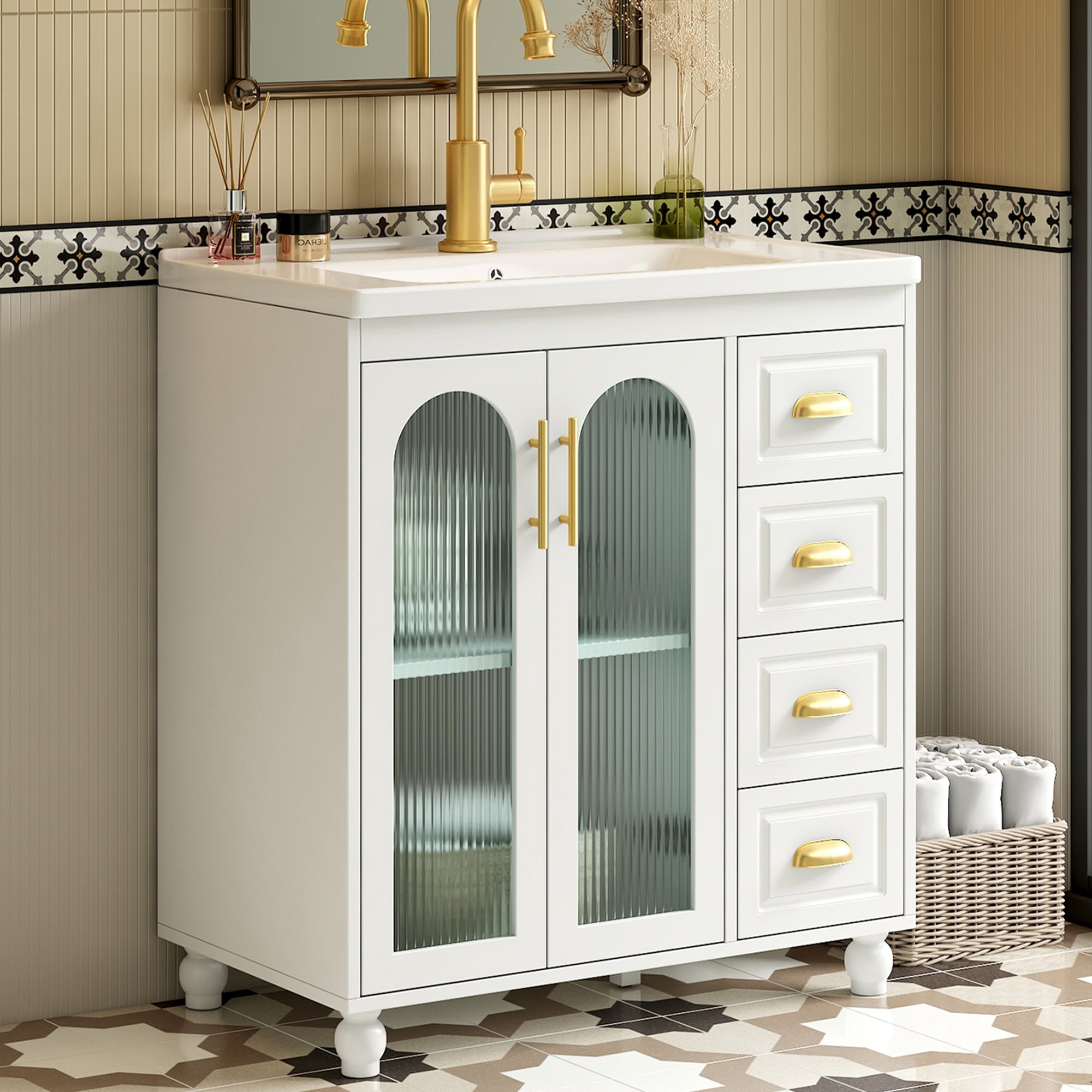 Single Vanity Unit 80cm Base Cabinet Ceramic Washbasin White