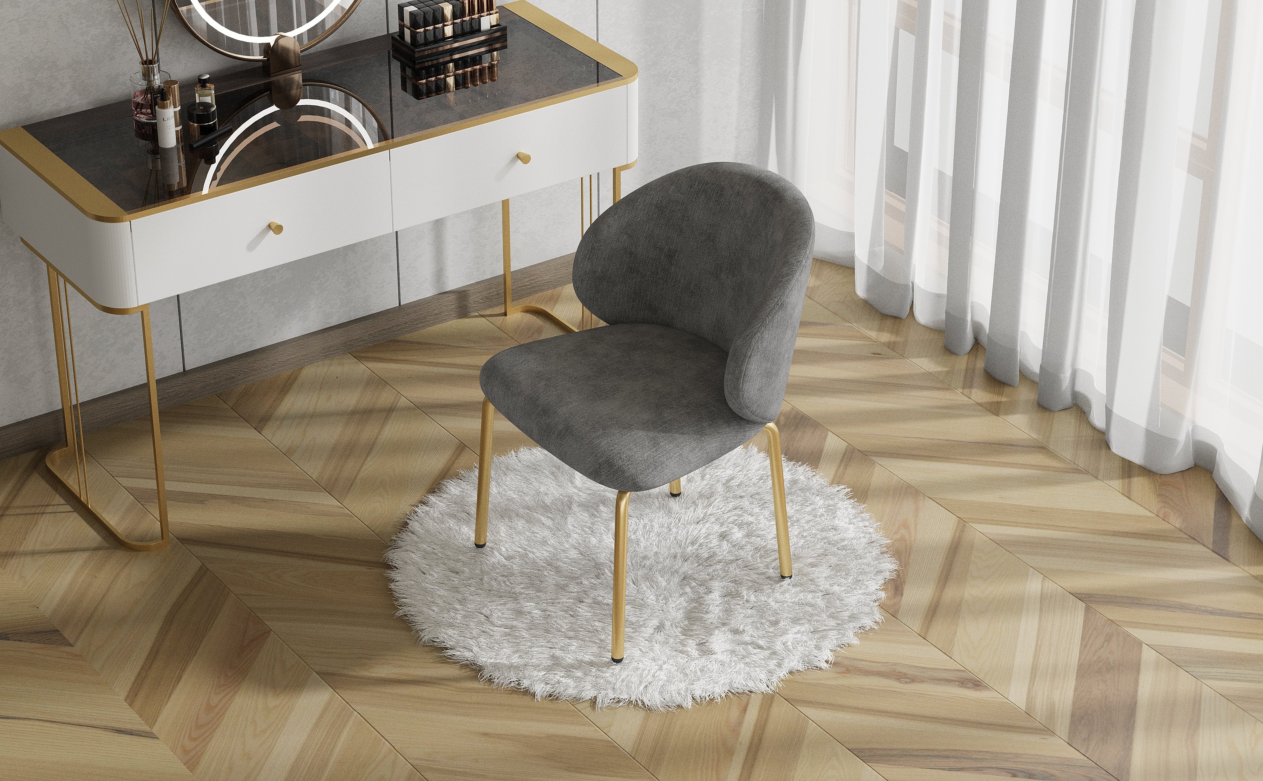 Dining/Lounge Chair Gold Legs Chenille Grey