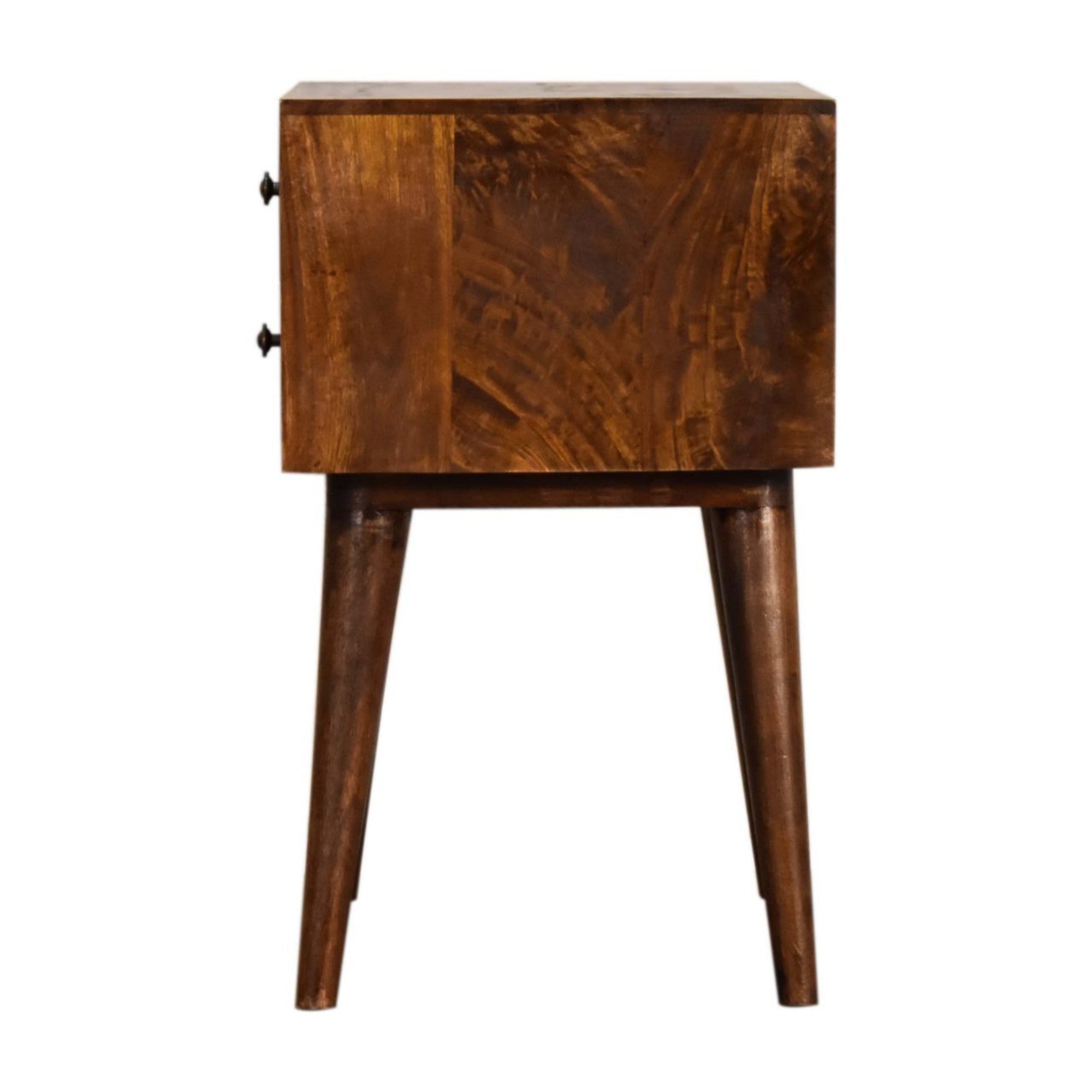Solid Wood Bedside, Modern 2 Drawers, Dark Brown Chestnut