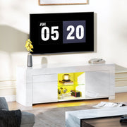 TV Cabinet, LED Lighting, 2 Doors, Glass Shelf, White Chipboard