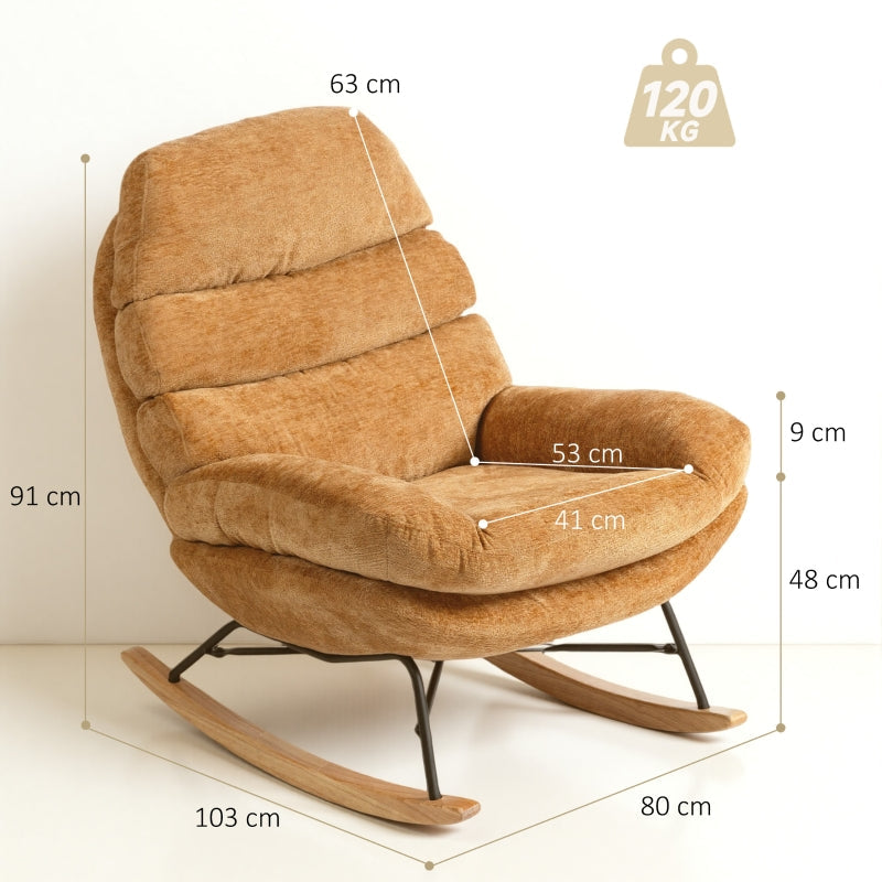 Upholstered Rocking Chair with Steel Legs & Wooden Runners, Yellow