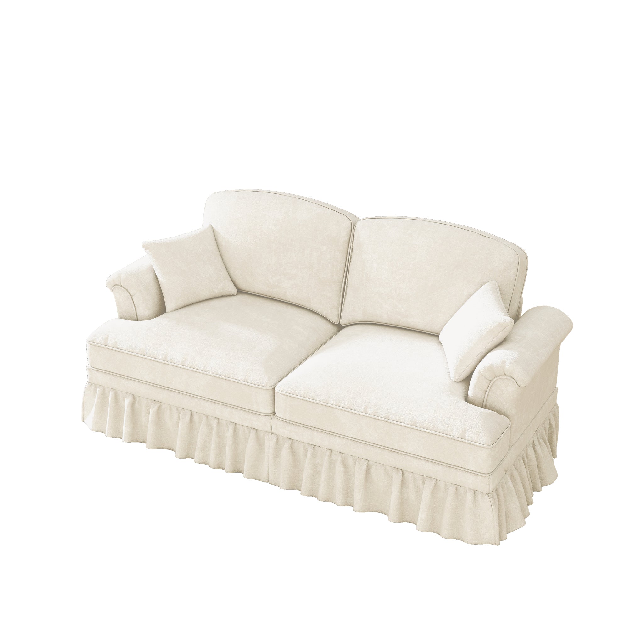 Sofa 2-Seater Mid-Century Modern Flared Arm Chenille - White