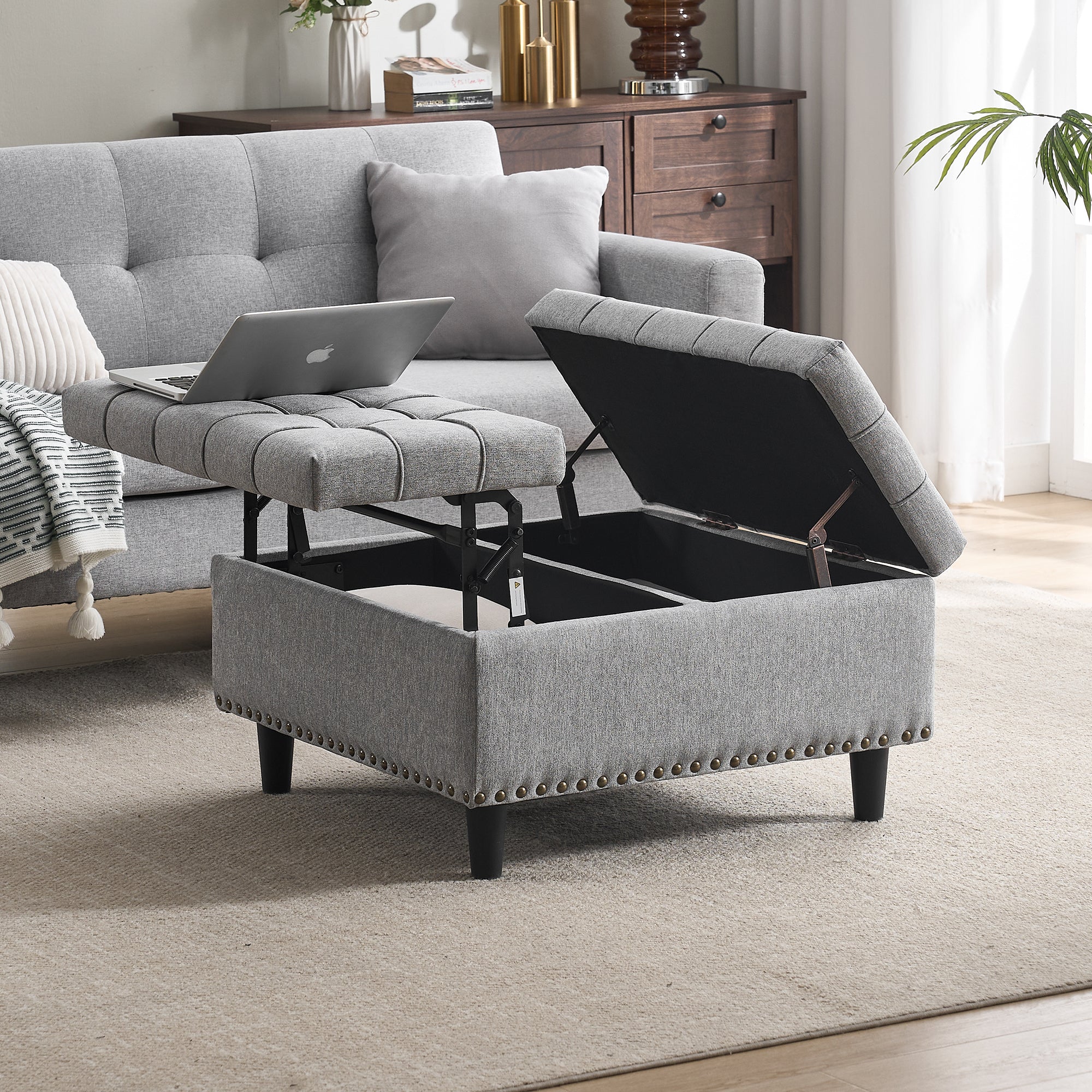 Storage Chair, Liftable Bench with Storage Box, Gray