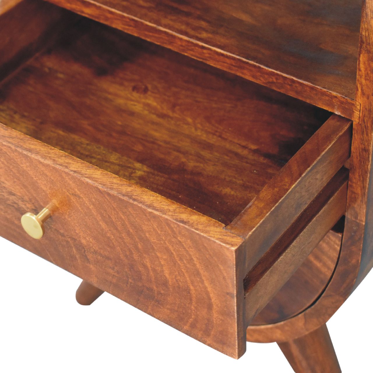 Solid Wood Bedside, 2 Drawers 1 Open Slot, Chestnut Brown