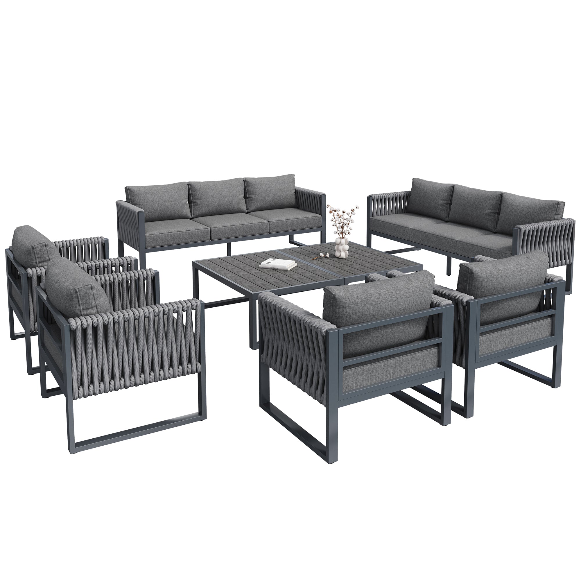 Outdoor Sofa Lounge Set 10-Seater Rustproof Metal Frame - Grey