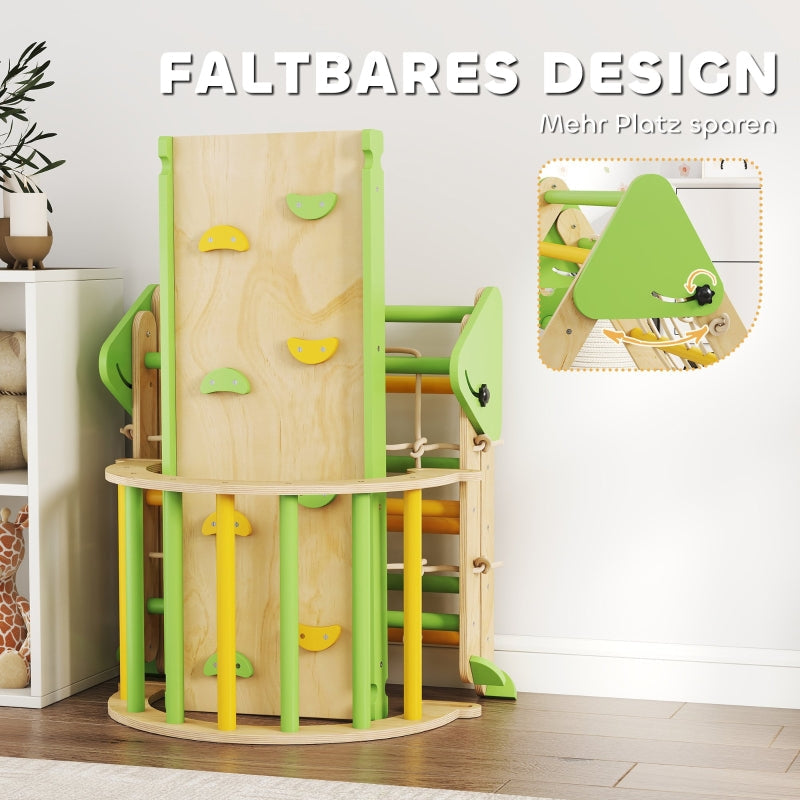 8-in-1 Montessori Climbing Frame Triangle Arch Slide - Wooden Green