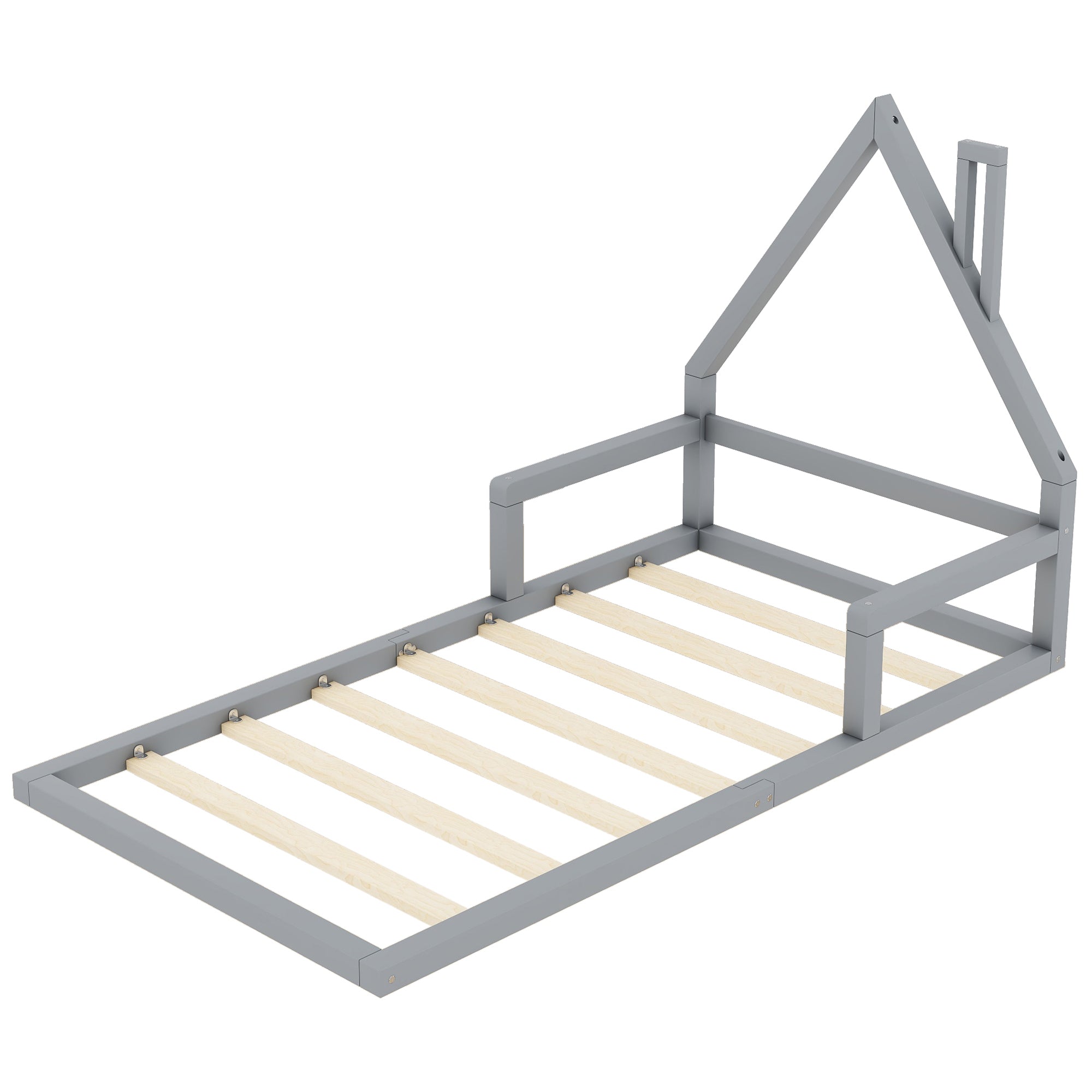 House Bed 90x200cm Flat Bed Simple Design Solid Pine - Grey