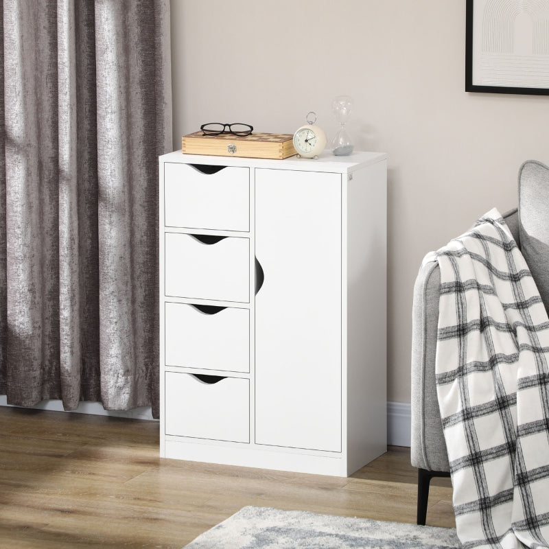 Bathroom Cabinet Freestanding Storage 4 Drawers Door Cupboard White