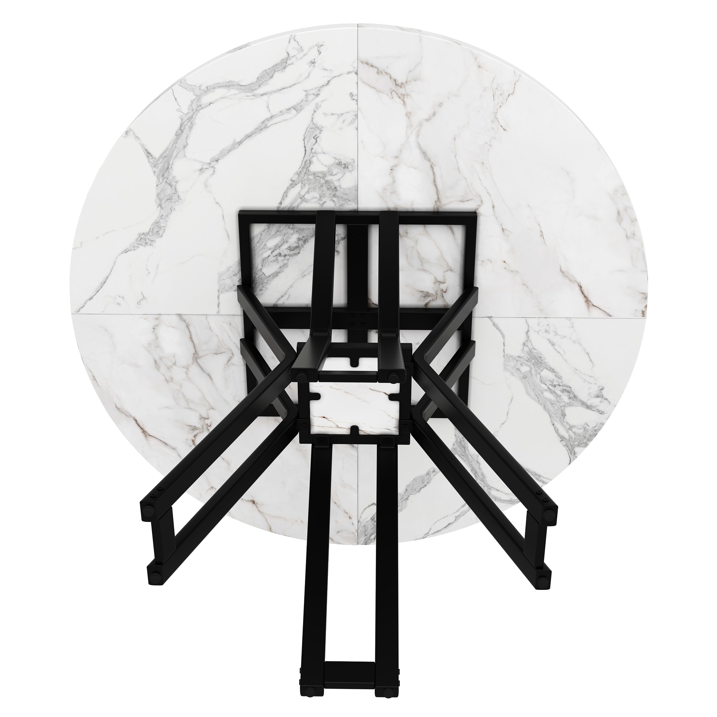 Dining Set 5-Piece Round 100cm Marble Top 4 Velvet Chairs - White/Grey/Black
