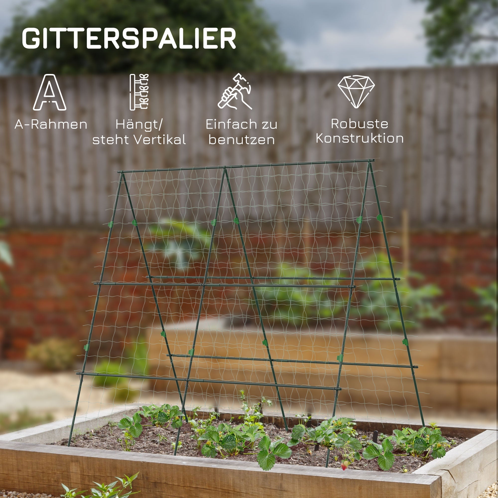 Adjustable Trellis Plant Support Espalier Frame with Net Steel Frame Green