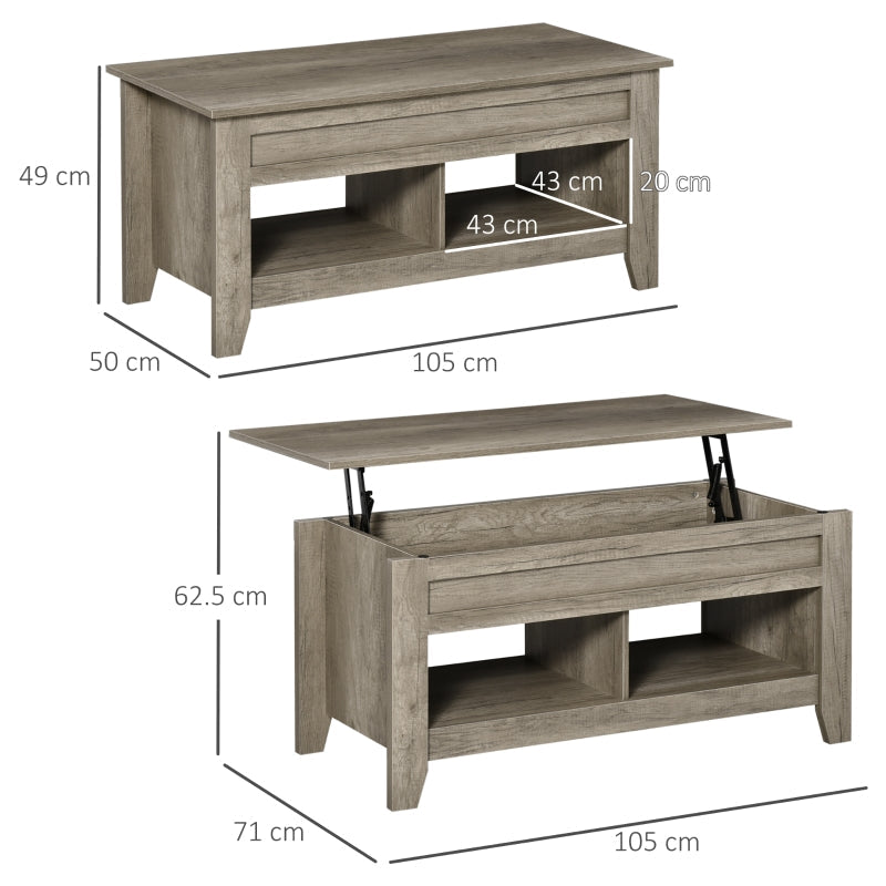 Lift Top Coffee Table with Hidden Storage and Open Shelves, Oak Effect