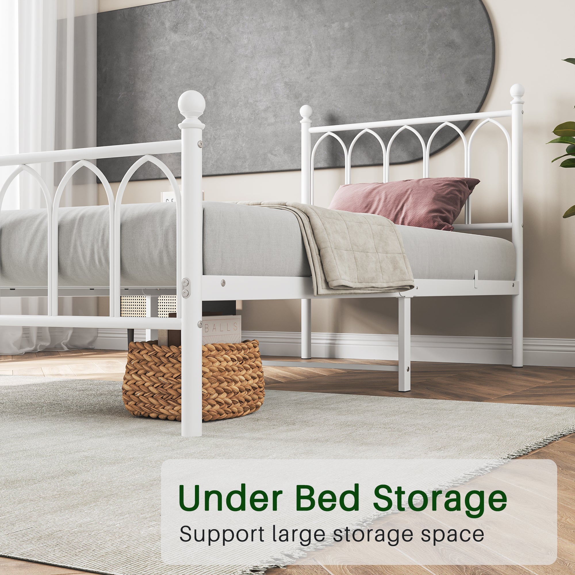 Metal Bed Frame 90x200cm Vintage Headboard Footboard Under-Bed Storage - Steel