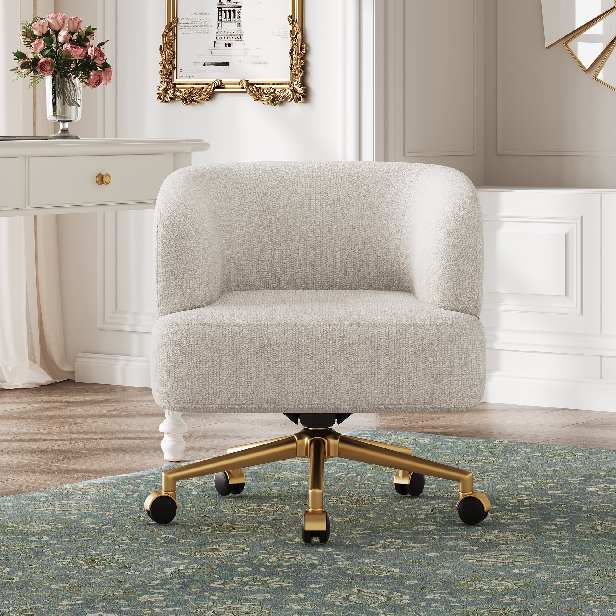 Swivel Chair Contemporary Design 5 Wheels 360° Rotation Chenille Beige