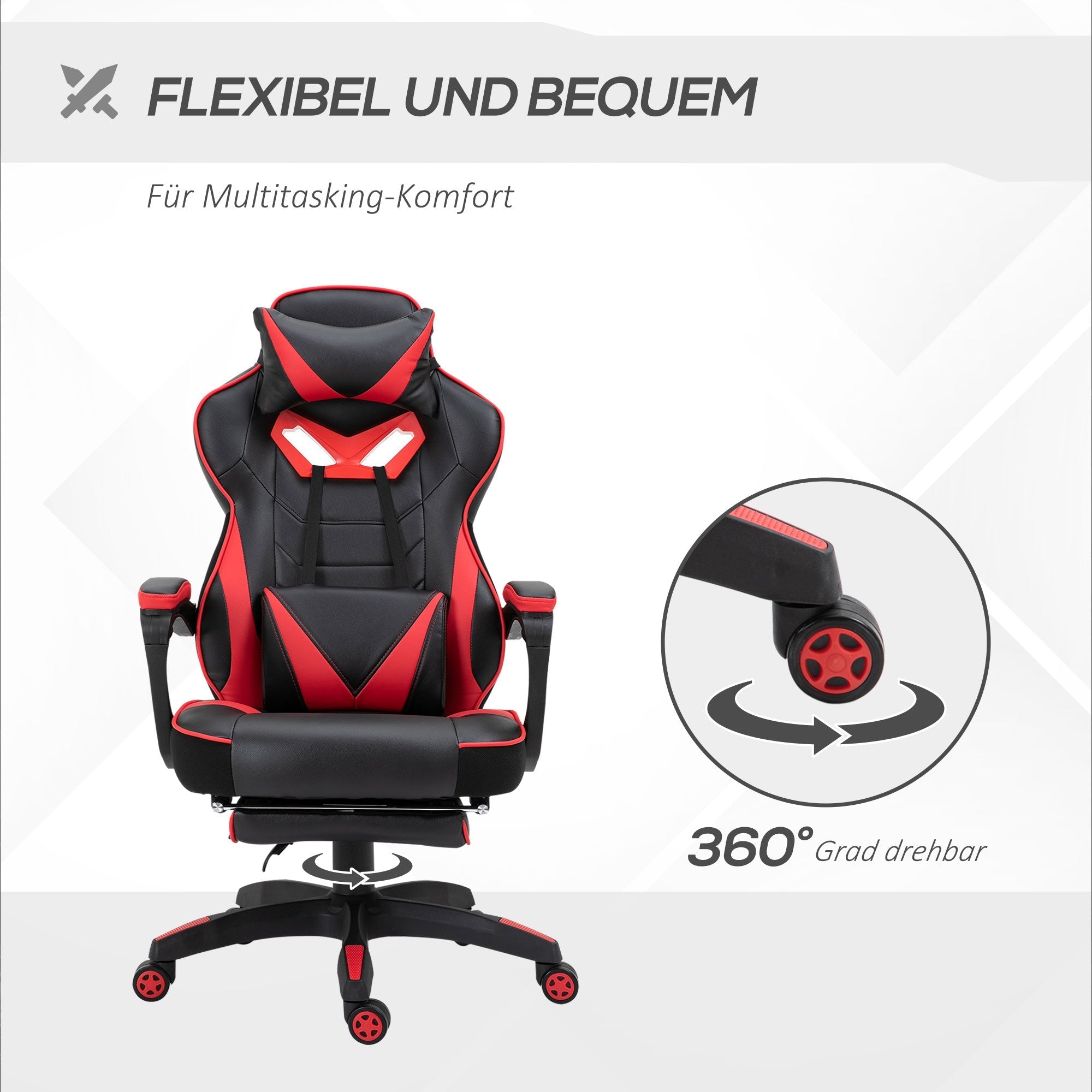 Bürostuhl Gaming-Stuhl, Massagefunktion, höhenverstellbar, Kunstleder Schwarz