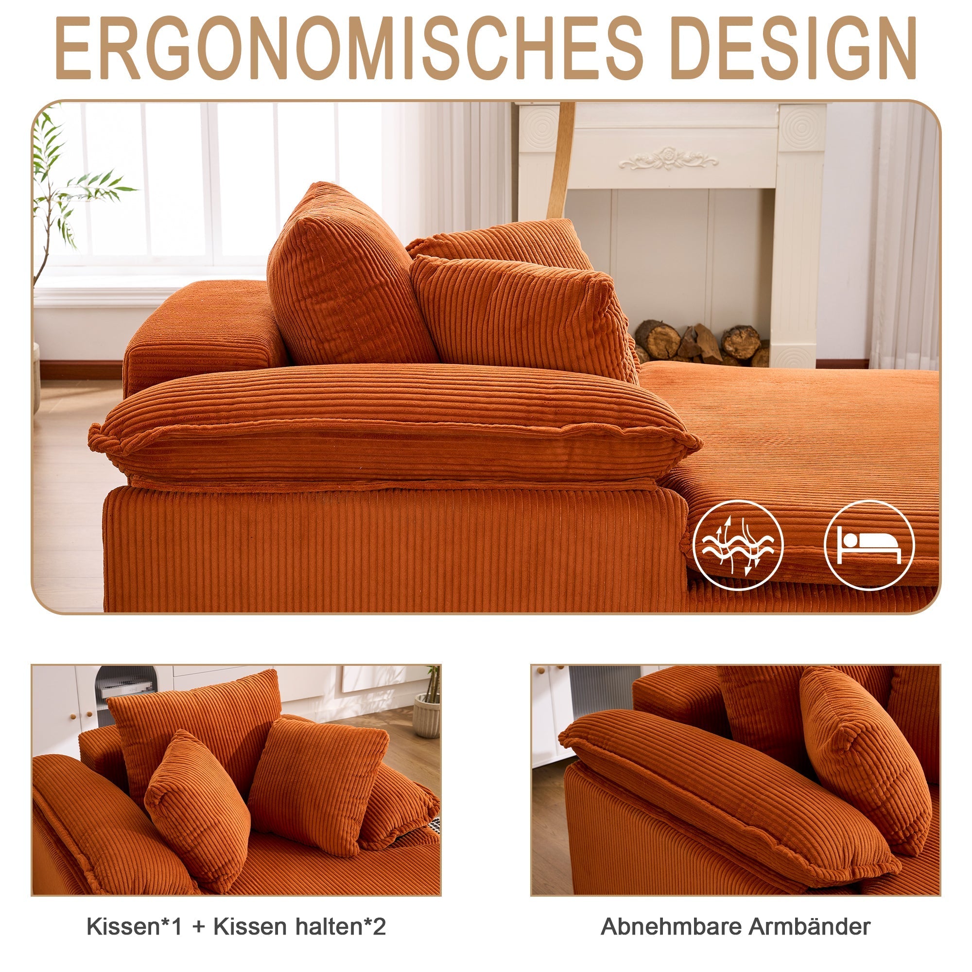 Reclining Sofa Frameless 46cm High Wide Armrests