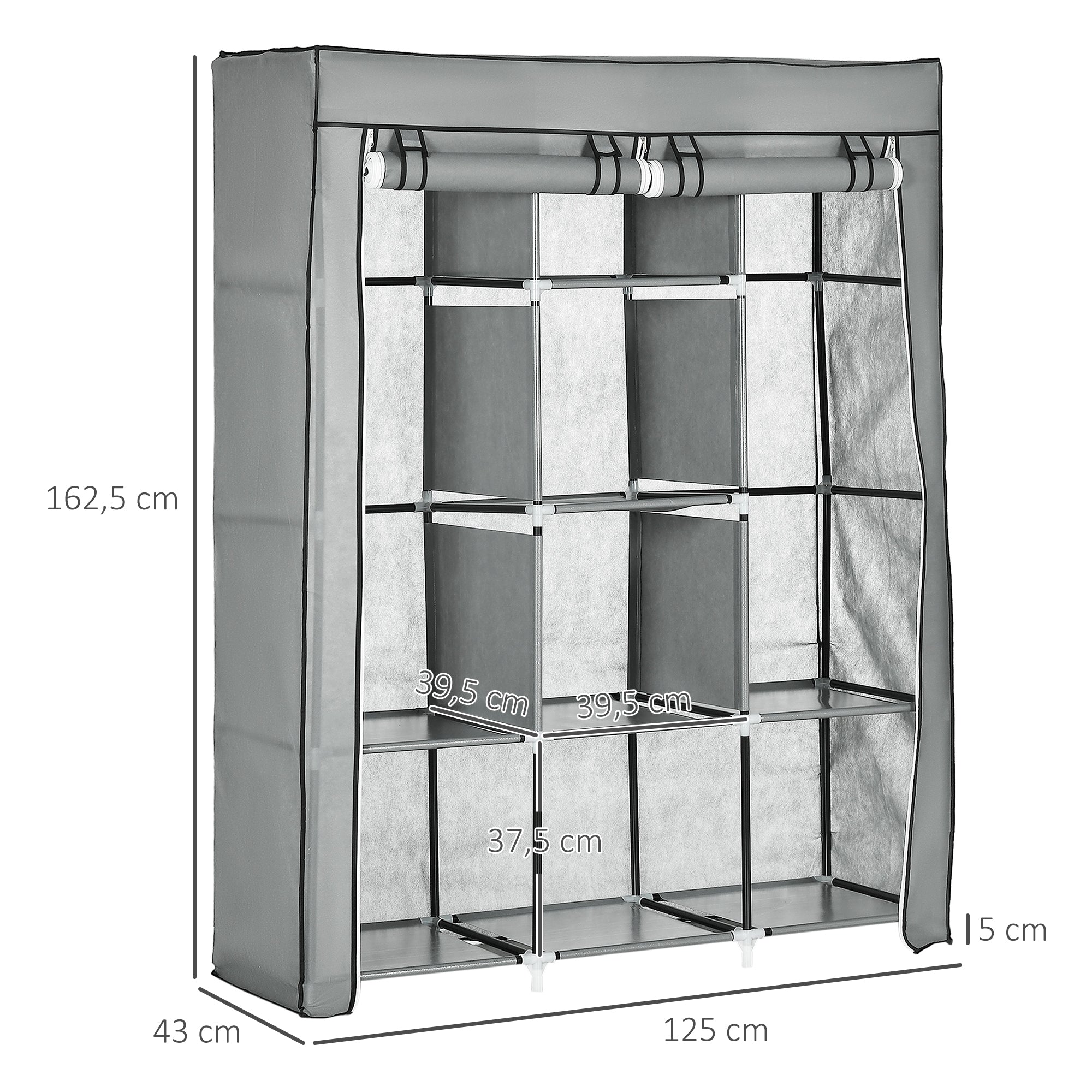 Fabric Wardrobe, Foldable Clothes Rails 8 Tiers, Light Grey