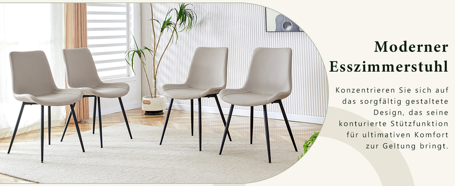 4-Piece Dining Chair Set Modern Wide Seat Non-Slip Metal Legs - Faux Leather