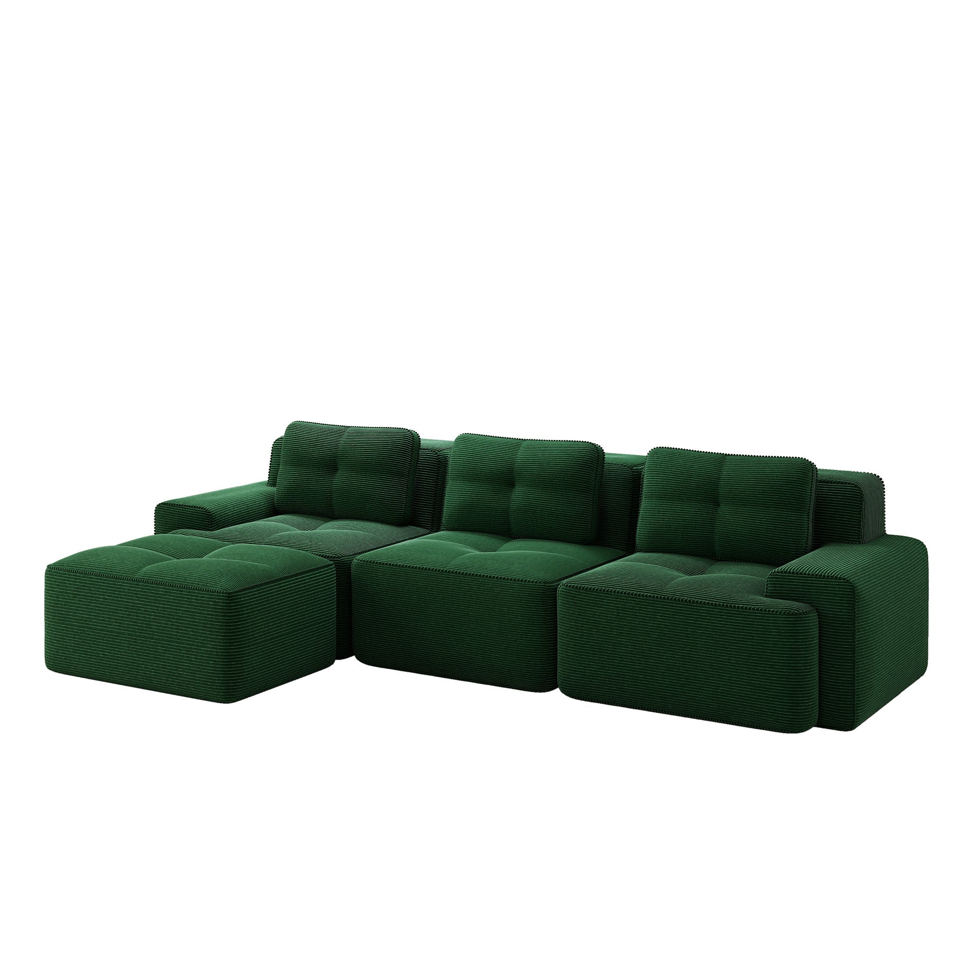 Cloud Modular Sofa L-Shape 3-Seater Ottoman - Corduroy Green