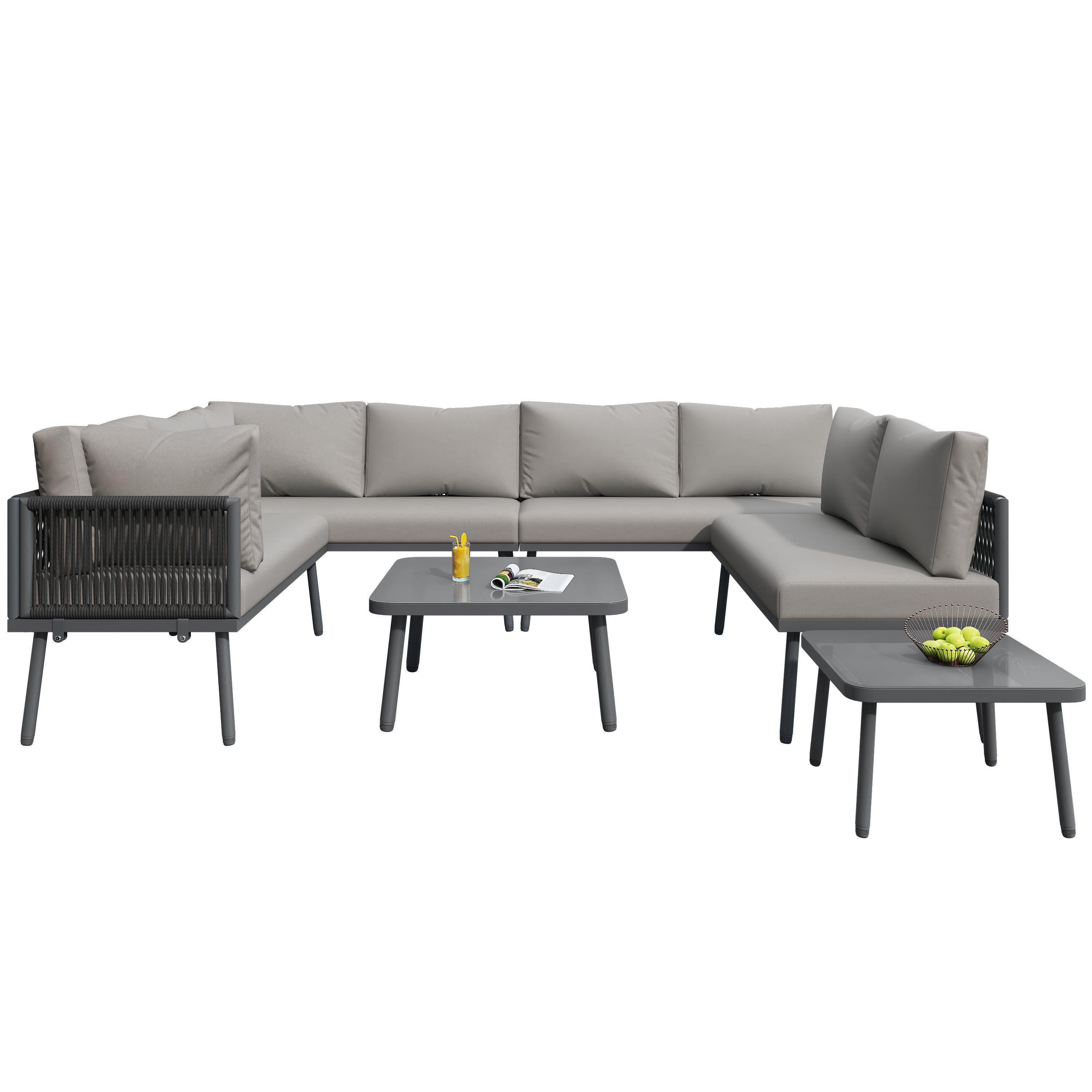 Iron Garden Lounge Set U-Shaped Corner Sofa 8-Seater 2 Tables - Various