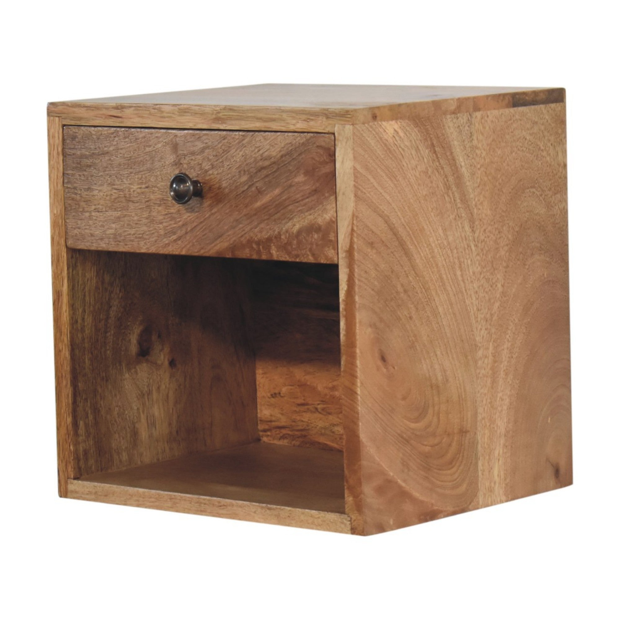 Solid Wood Floating Mini Classic Bedside with 1 Drawer and 1 Shelf, Brown