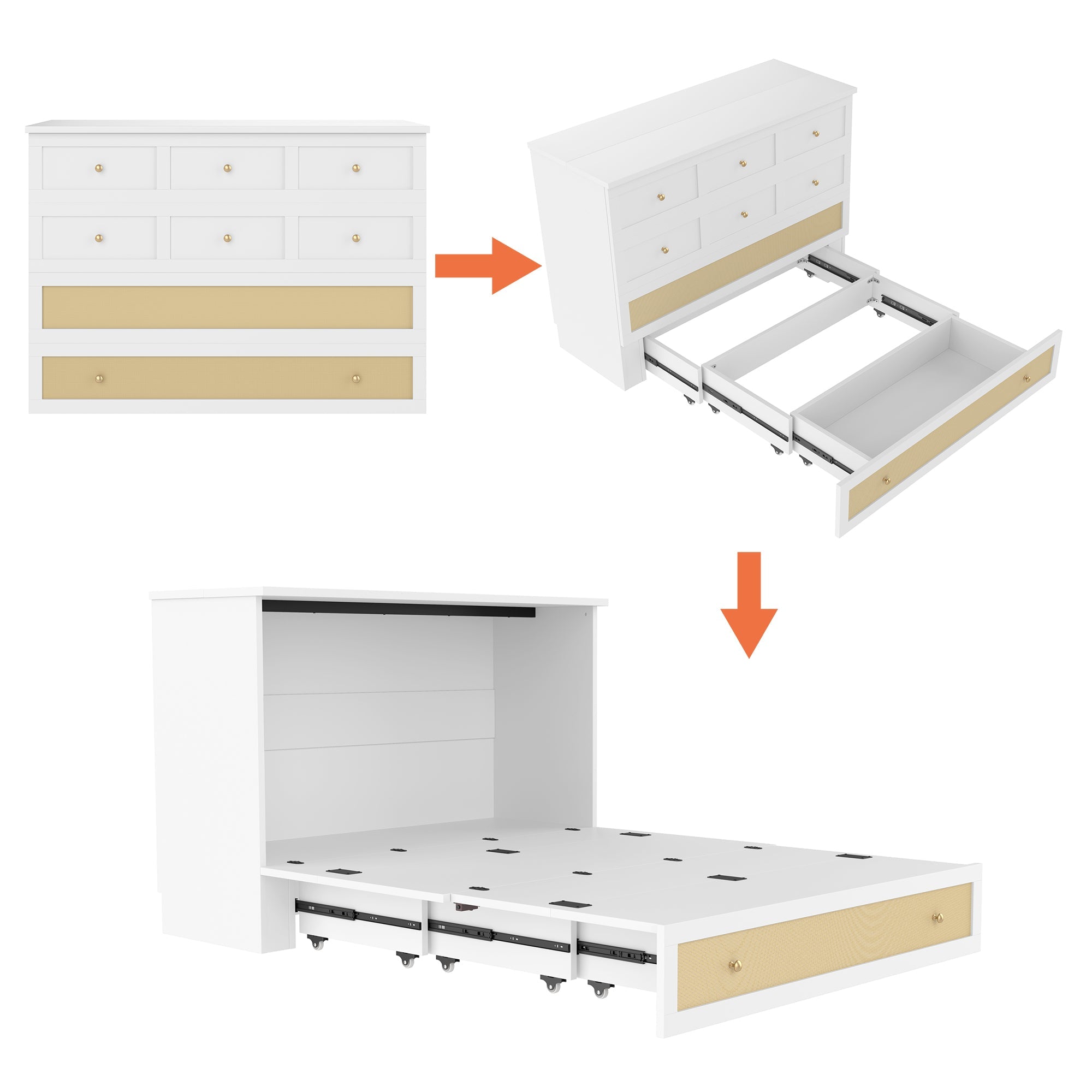 Murphy Bed with USB and Power Outlet, Convertible Platform Bed 140 x 200, White