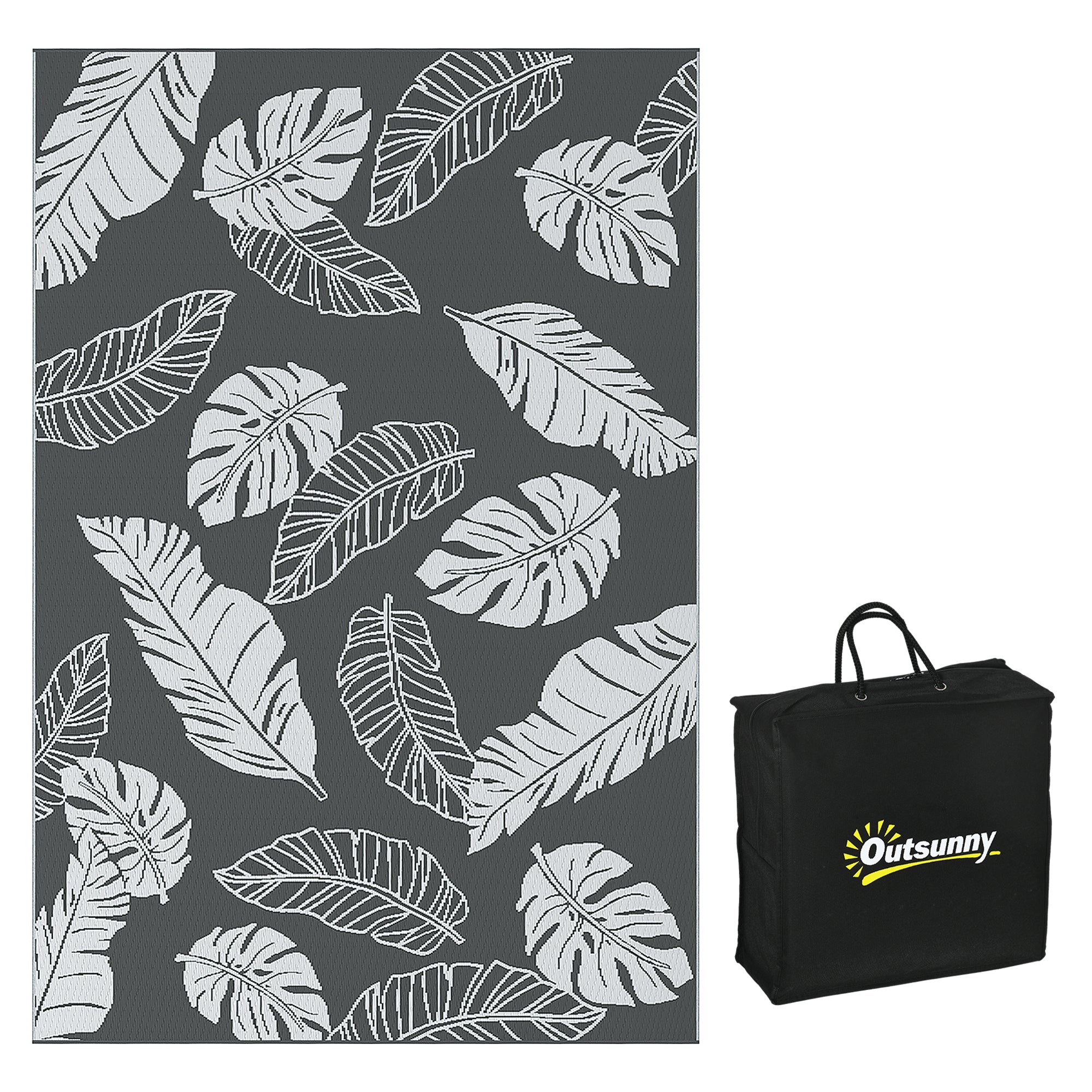 Outdoor Rug, Weatherproof Plastic, 182x274cm Double-Sided Design, Grey and White