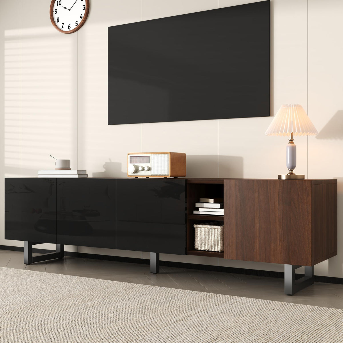 TV Cabinet Low 4 Doors 180x38x50cm - Vintage Wood Grain